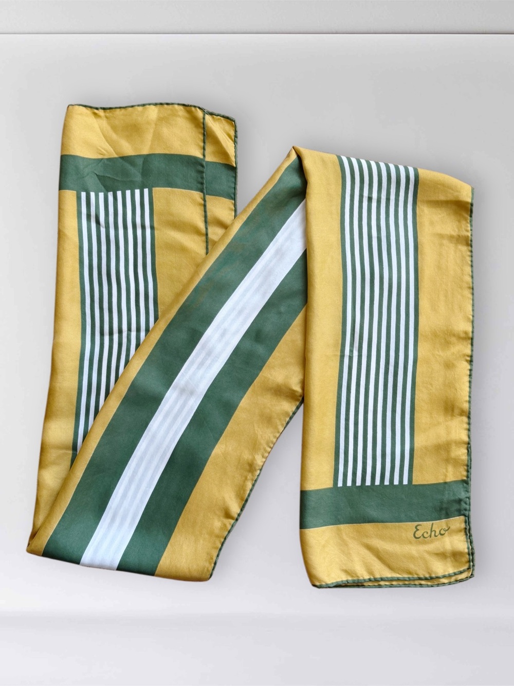 Vintage Echo Striped Silk Scarf in Mustard and Olive